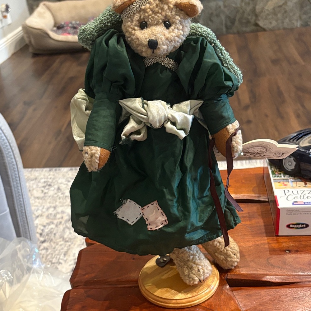 Enesco Teddy Tompkins Collectible Bear with Green and Cream Accents